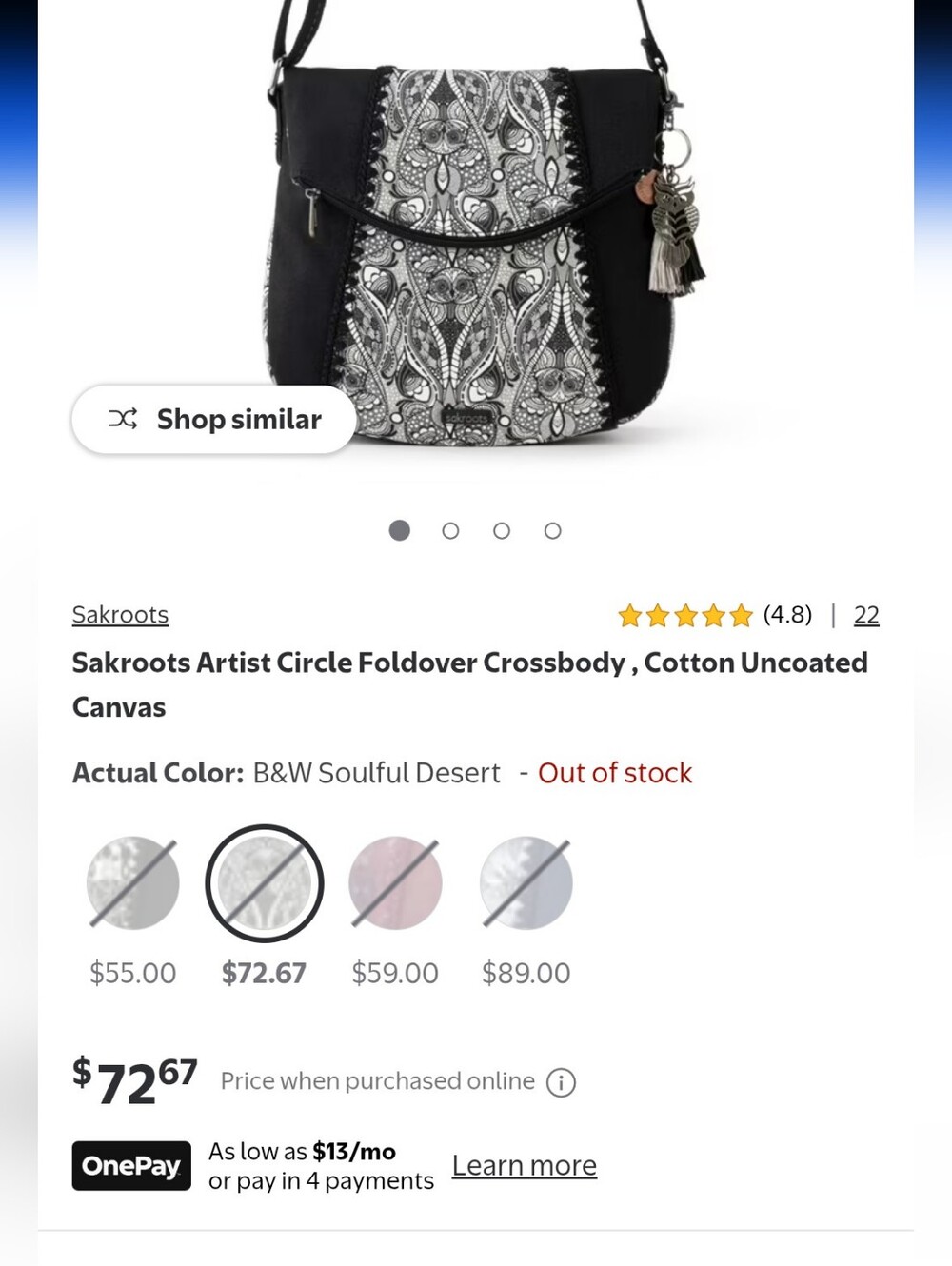 Sakroots Artist Circle Foldover Crossbody , Cotton Uncoated Canvas Bag - Picture 2 of 5